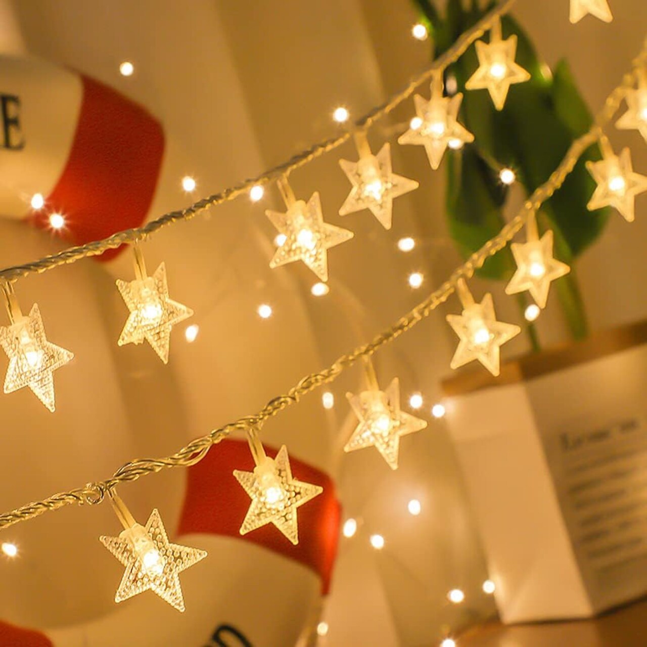 Star String Lights 10FT 20 LED Fairy Lights, Battery Operated, Waterproof, Warm White, Indoor/Outdoor for Bedroom, Party, Wedding, Christmas Tree Decoration (Warm White)